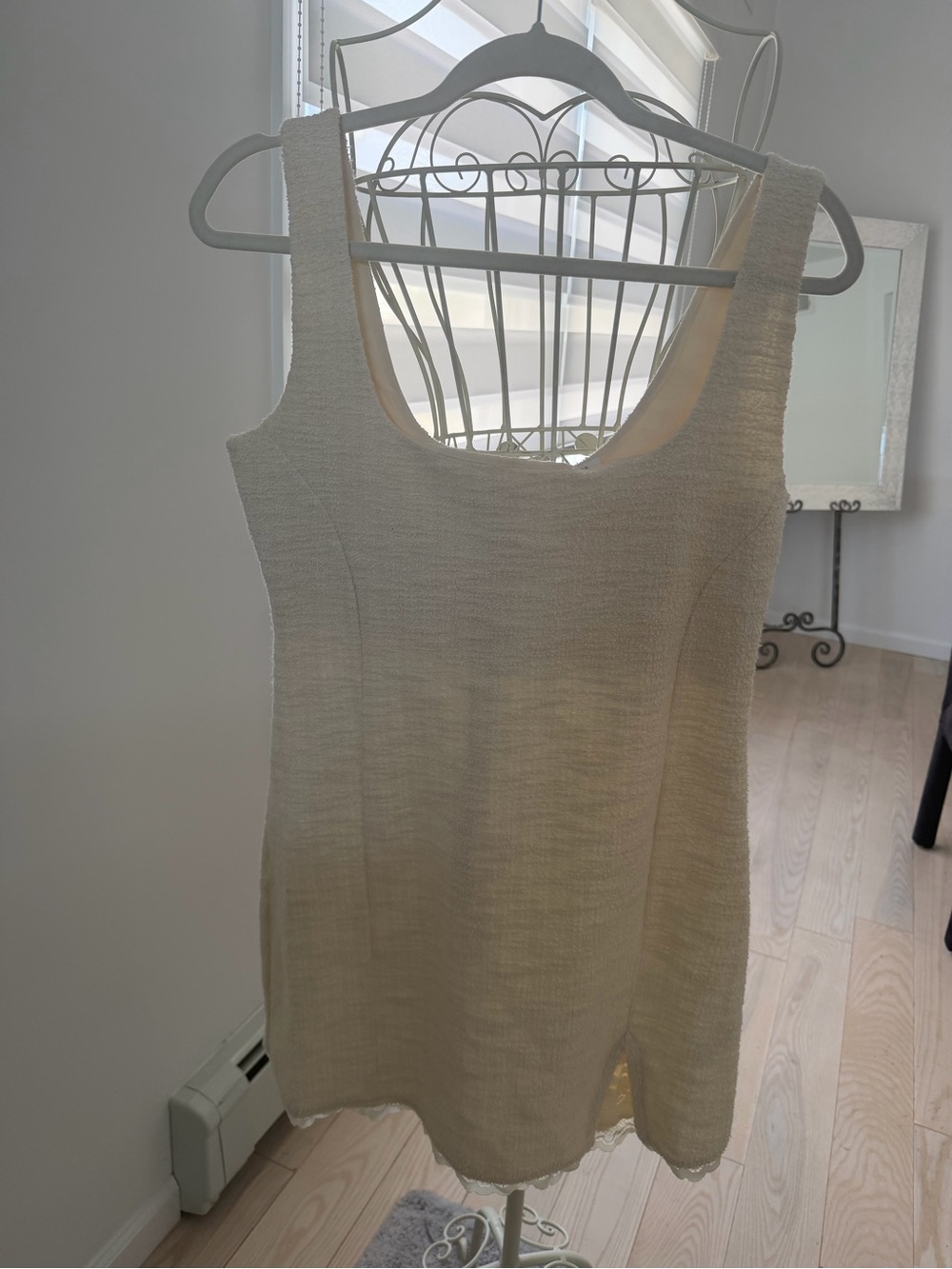 NWOT Zara Ivory Textured A-Line Dress with Lace Trim